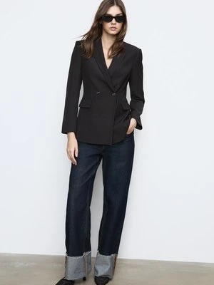 Stradivarius Dopasowana dwurzędowa marynarka slim fit  Czarny