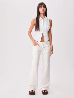 Stradivarius Dopasowana koszula bez rękawów z zamkiem błyskawicznym  Biały