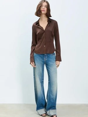 Stradivarius Dopasowana koszula satynowa  Brązowy