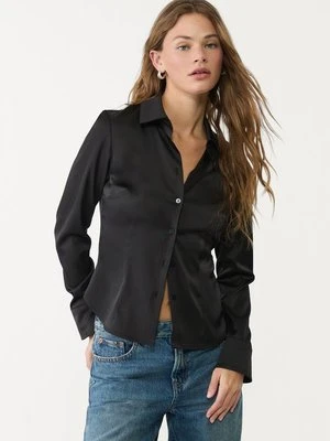 Stradivarius Dopasowana koszula satynowa  Czarny