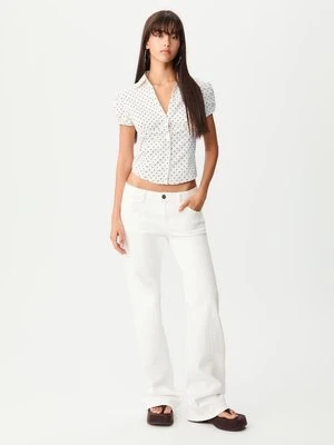 Stradivarius Dopasowana koszula w grochy z krótkim rękawem  SZARY DENIM