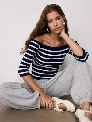 Stradivarius Dopasowany sweter dzianinowy w paski  Ciemnomorski