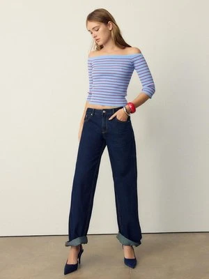 Stradivarius Dopasowany sweter dzianinowy w paski  Jasnobłękitny