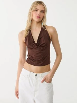 Stradivarius Dopasowany top z dekoltem halter  Brązowy