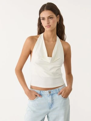 Stradivarius Dopasowany top z dekoltem halter  Ecru
