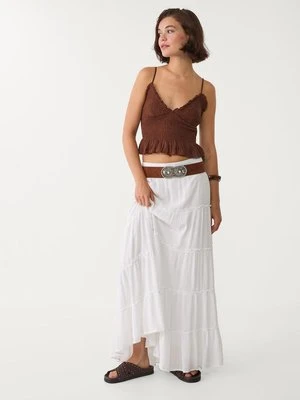 Stradivarius Dopasowany top z falbanami  Brązowy