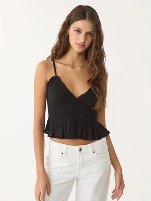 Stradivarius Dopasowany top z falbanami  Czarny