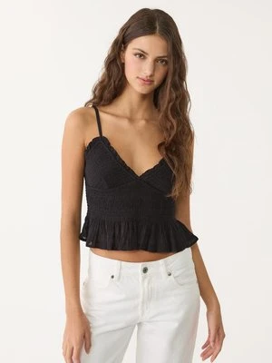 Stradivarius Dopasowany top z falbanami  Czarny