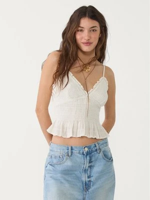 Stradivarius Dopasowany top z falbanami  Ecru