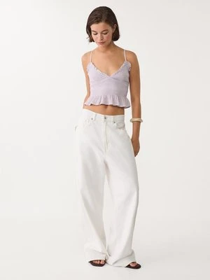 Stradivarius Dopasowany top z falbanami  Liliowy