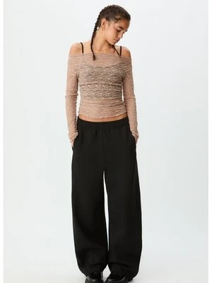 Stradivarius Drapowana koszulka z koronki  Brązowy