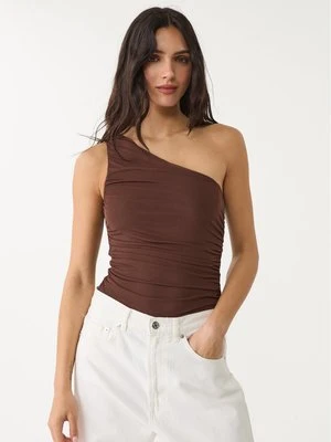 Stradivarius Drapowane body z tiulu  Brązowy