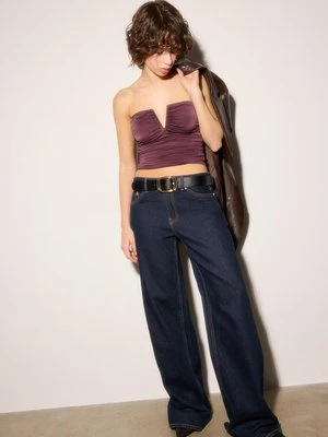 Stradivarius Drapowany crop top z dekoltem w szpic  Fioletowy