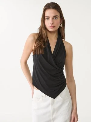 Stradivarius Drapowany kopertowy top  Czarny