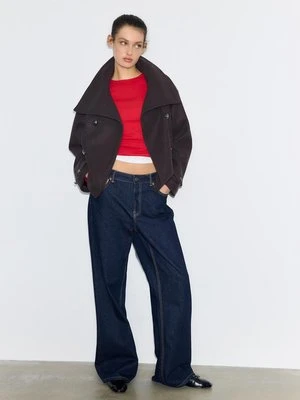 Stradivarius Dwurzędowa kurtka z golfem, miękka w dotyku  Brązowy