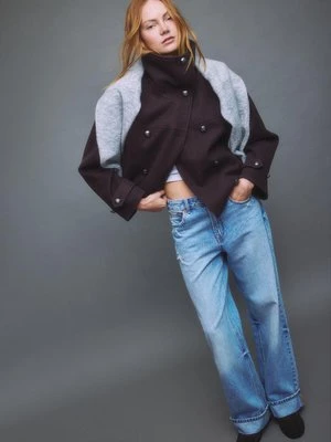 Stradivarius Dwurzędowa kurtka z golfem, miękka w dotyku  Brązowy