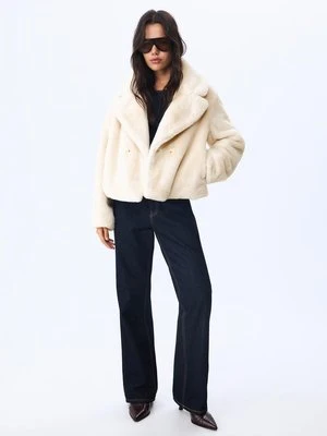 Stradivarius Dwurzędowa kurtka ze sztucznego futra  Waniliowy