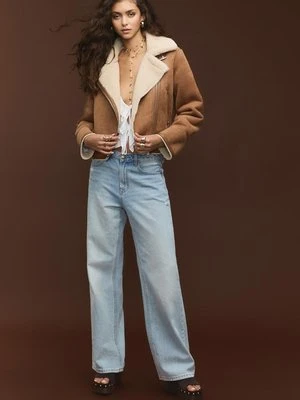 Stradivarius Dwustronna kurtka biker imitująca zamsz  Jasny wielbłądzi