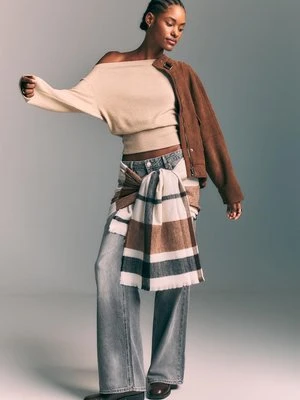 Stradivarius Dzianinowa koszulka z dekoltem łódkowym i paskiem  Kamień