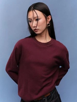 Stradivarius Dzianinowa koszulka z okrągłym dekoltem  BAKŁAŻANOWY