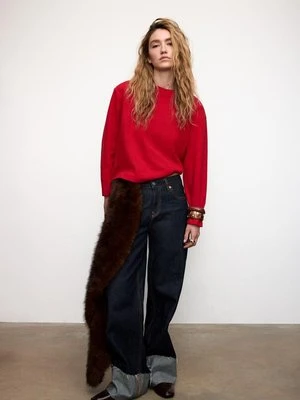 Stradivarius Dzianinowa koszulka z okrągłym dekoltem  Czerwony