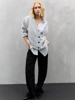 Stradivarius Dzianinowy kardigan z podwójnym kołnierzem  Popielaty