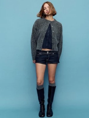 Stradivarius Dzianinowy kardigan z szerokimi rękawami  Ciemnoszary