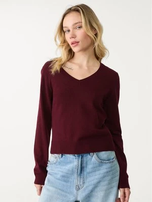 Stradivarius Dzianinowy sweter basic z dekoltem w serek  Fioletowy