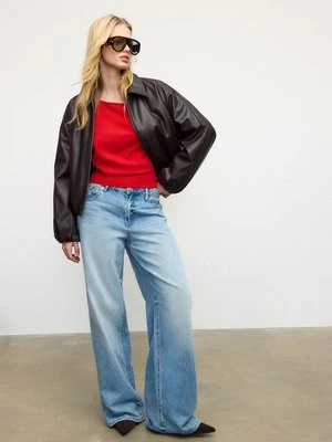 Stradivarius Dzianinowy sweter z dekoltem łódka  Czerwony