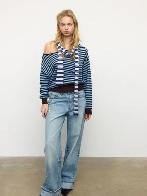 Stradivarius Asymetryczny sweter z dzianiny  Jasnobłękitny