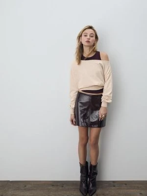 Stradivarius Dzianinowy sweter z dekoltem łódka  Szary