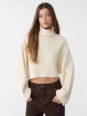 Stradivarius Dzianinowy sweter z golfem  Beżowy