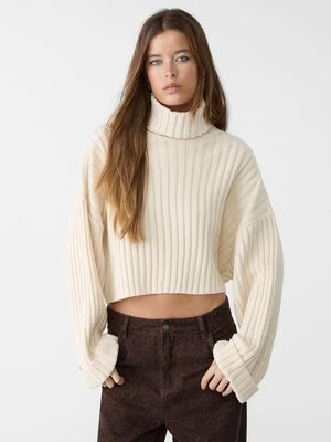 Stradivarius Dzianinowy sweter z golfem  Beżowy