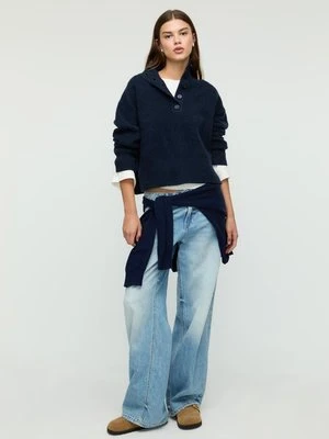 Stradivarius Dzianinowy sweter z guzikami Morski