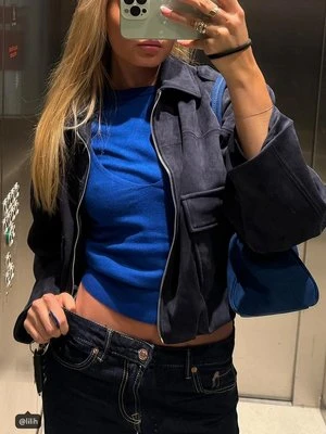 Stradivarius Dzianinowy sweter z krótkim rękawem i nakładką  Błękit elektryczny