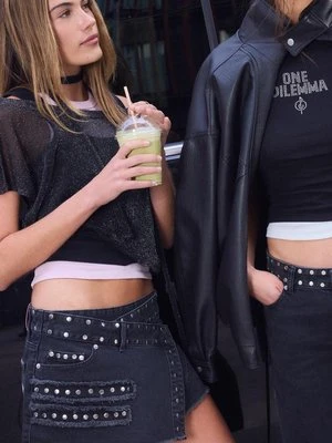 Stradivarius Dzianinowy sweter z metaliczną nicią One Dilemma  Czarny