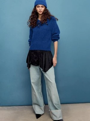 Stradivarius Dzianinowy sweter z miękkim w dotyku  Błękit elektryczny