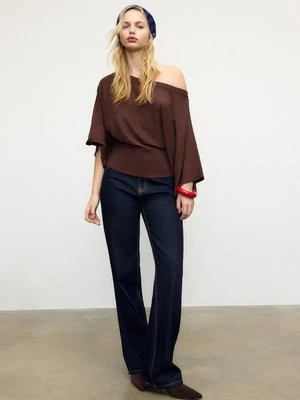 Stradivarius Dzianinowy sweter z szerokimi rękawami  Brązowy