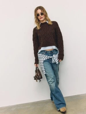 Stradivarius Dzianinowy sweter z odpinanym kołnierzem  Brązowy