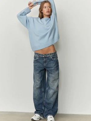 Stradivarius Dzianinowy sweter z okrągłym dekoltem  Błękitny