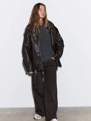 Stradivarius Dzianinowy sweter z okrągłym dekoltem  Ciemnoszary