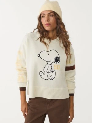 Stradivarius Dzianinowy sweter z pieskiem Snoppy  Waniliowy