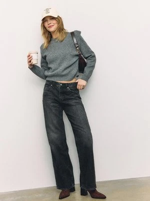 Stradivarius Dzianinowy sweter z poduszkami na ramionach  Ciemnoszary