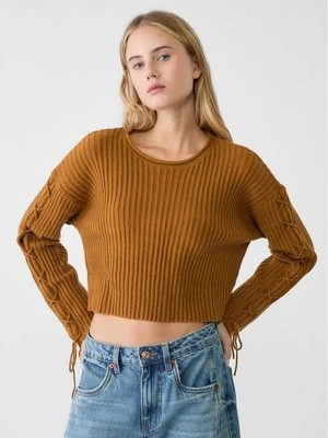 Zdjęcie produktu Stradivarius Dzianinowy sweter ze sznurowaniem przy rękawach  Jasny wielbłądzi