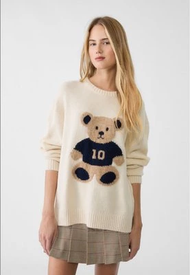 Stradivarius Dzianinowy sweter ze wzorem  Waniliowy