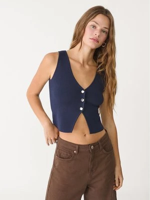 Stradivarius Dzianinowy top z guzikami  Morski