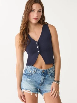 Stradivarius Dzianinowy top z guzikami  Morski