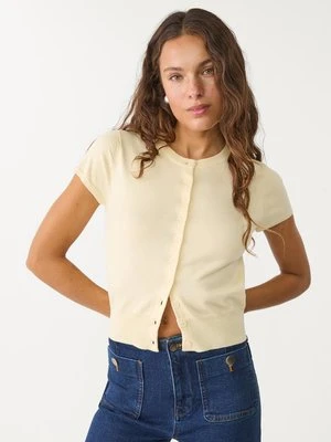Stradivarius Dzianinowy top z krótkim rękawem i guzikami  Żółty