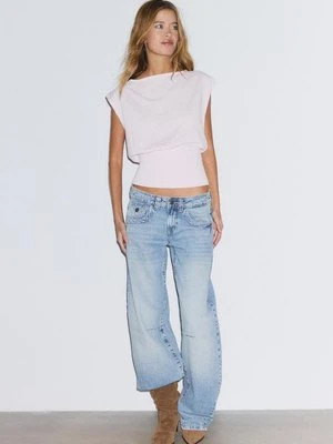 Stradivarius Dzianinowy top z paskiem  Pastelowy róż