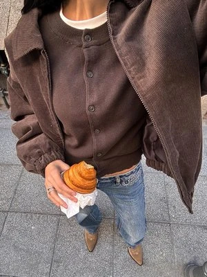 Stradivarius Dzianinowy żakiet na guziki  Brązowy